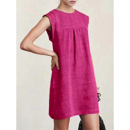 Casual Cap Sleeve Loose Solid Color Round-Neck Mini Dresses Casual Cap Sleeve Loose Solid Color Round-Neck Mini Dresses