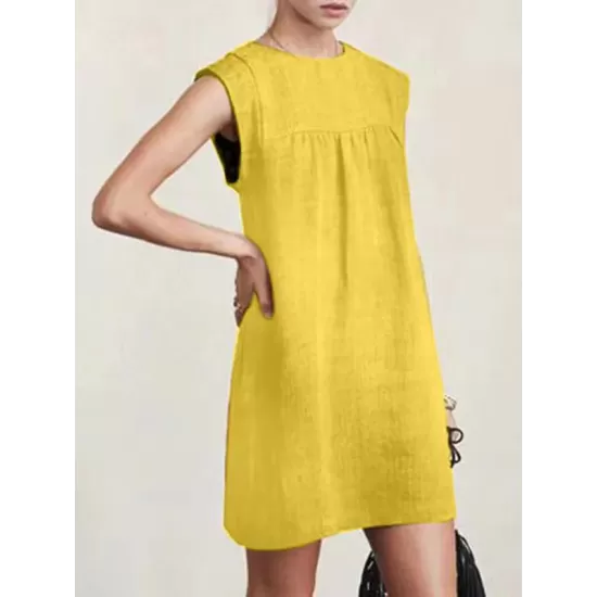 Casual Cap Sleeve Loose Solid Color Round-Neck Mini Dresses Casual Cap Sleeve Loose Solid Color Round-Neck Mini Dresses