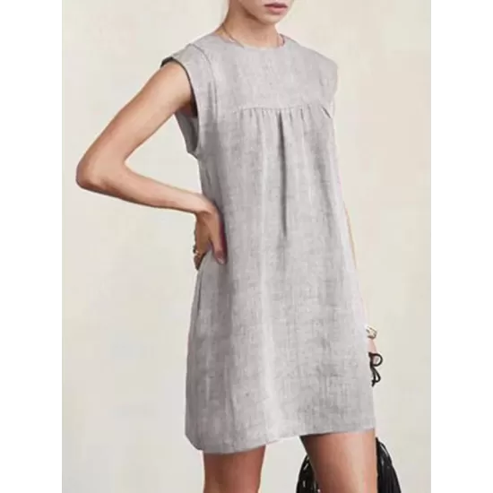 Casual Cap Sleeve Loose Solid Color Round-Neck Mini Dresses Casual Cap Sleeve Loose Solid Color Round-Neck Mini Dresses