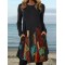 Casual Long Sleeves Loose Contrast Color Printed Round-Neck Mini Dresses
