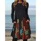 Casual Long Sleeves Loose Contrast Color Printed Round-Neck Mini Dresses Casual Long Sleeves Loose Contrast Color Printed Round-Neck Mini Dresses
