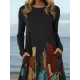Casual Long Sleeves Loose Contrast Color Printed Round-Neck Mini Dresses Casual Long Sleeves Loose Contrast Color Printed Round-Neck Mini Dresses