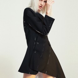 Casual Skinny Long Sleeves Striped Split-Joint Lapel Collar Blazer Mini Dresses