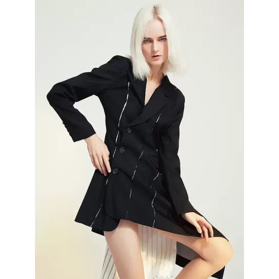 Casual Skinny Long Sleeves Striped Split-Joint Lapel Collar Blazer Mini Dresses Casual Skinny Long Sleeves Striped Split-Joint Lapel Collar Blazer Mini Dresses