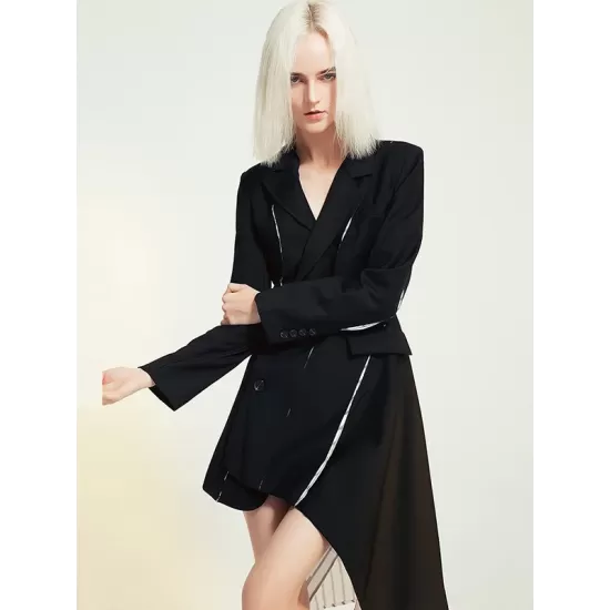 Casual Skinny Long Sleeves Striped Split-Joint Lapel Collar Blazer Mini Dresses Casual Skinny Long Sleeves Striped Split-Joint Lapel Collar Blazer Mini Dresses