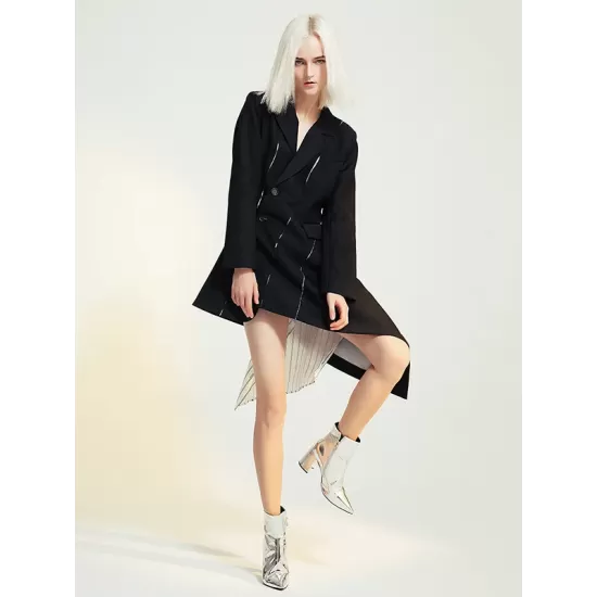 Casual Skinny Long Sleeves Striped Split-Joint Lapel Collar Blazer Mini Dresses Casual Skinny Long Sleeves Striped Split-Joint Lapel Collar Blazer Mini Dresses