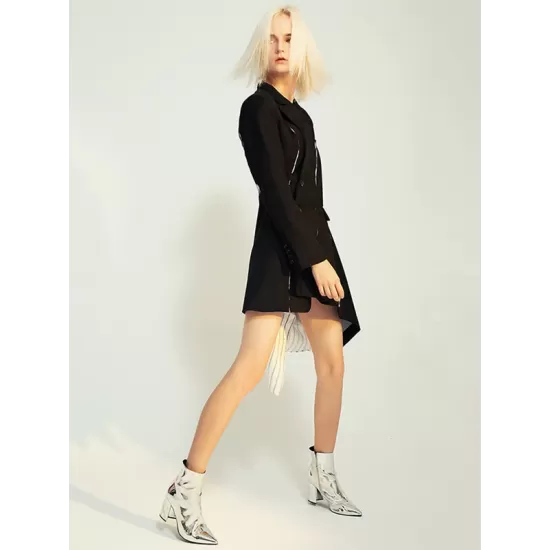 Casual Skinny Long Sleeves Striped Split-Joint Lapel Collar Blazer Mini Dresses Casual Skinny Long Sleeves Striped Split-Joint Lapel Collar Blazer Mini Dresses