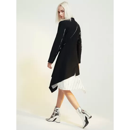 Casual Skinny Long Sleeves Striped Split-Joint Lapel Collar Blazer Mini Dresses Casual Skinny Long Sleeves Striped Split-Joint Lapel Collar Blazer Mini Dresses