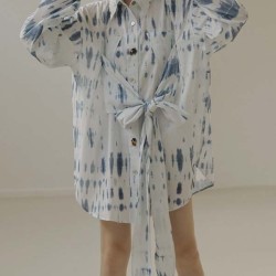 Original Loose Long Sleeves Buttoned Contrast Color Printed Lapel Collar Mini Dresses