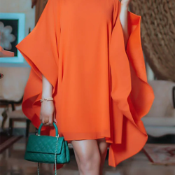 Batwing Sleeves Loose Solid Color Round-Neck Mini Dresses