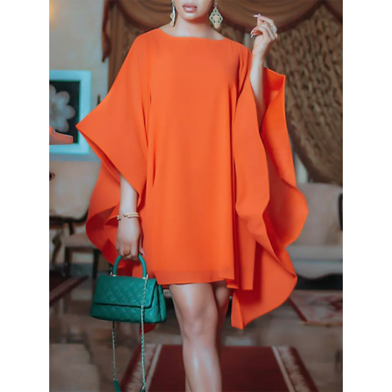 Batwing Sleeves Loose Solid Color Round-Neck Mini Dresses Batwing Sleeves Loose Solid Color Round-Neck Mini Dresses