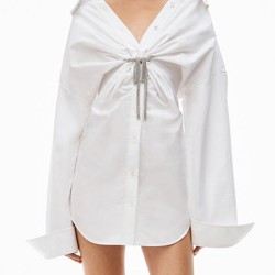 Solid Color High Waisted Long Sleeves Lapel Shirt Dress Mini Dresses