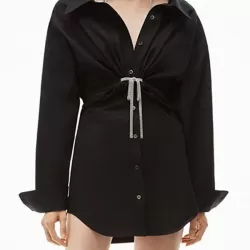 Solid Color High Waisted Long Sleeves Lapel Shirt Dress Mini Dresses