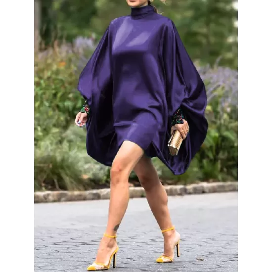 Going Out Loose Batwing Sleeves Buttoned Solid Color Mini Dresses Going Out Loose Batwing Sleeves Buttoned Solid Color Mini Dresses