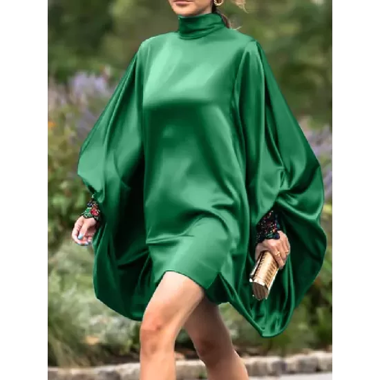 Going Out Loose Batwing Sleeves Buttoned Solid Color Mini Dresses Going Out Loose Batwing Sleeves Buttoned Solid Color Mini Dresses