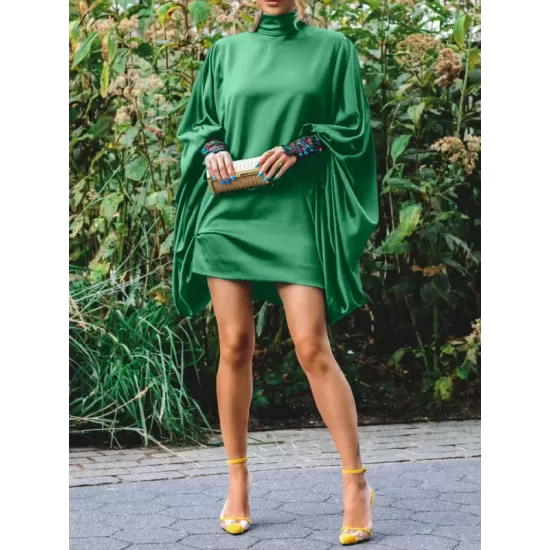 Going Out Loose Batwing Sleeves Buttoned Solid Color Mini Dresses Going Out Loose Batwing Sleeves Buttoned Solid Color Mini Dresses