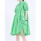 Asymmetric Pleated Solid Color Loose Short Sleeves Stand Collar Shirt Dress Mini Dresses
