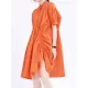 Asymmetric Pleated Solid Color Loose Short Sleeves Stand Collar Shirt Dress Mini Dresses Asymmetric Pleated Solid Color Loose Short Sleeves Stand Collar Shirt Dress Mini Dresses