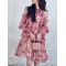 Floral Printed Lace-Up Tiered Loose Puff Sleeves Cold Shoulder Mini Dresses