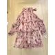 Floral Printed Lace-Up Tiered Loose Puff Sleeves Cold Shoulder Mini Dresses Floral Printed Lace-Up Tiered Loose Puff Sleeves Cold Shoulder Mini Dresses