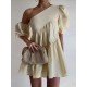Loose Puff Sleeves Asymmetric Solid Color One-Shoulder Mini Dresses Loose Puff Sleeves Asymmetric Solid Color One-Shoulder Mini Dresses