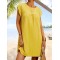 Pleated Solid Color Cap Sleeve Loose Round-neck Mini Dresses