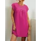 Pleated Solid Color Cap Sleeve Loose Round-neck Mini Dresses Pleated Solid Color Cap Sleeve Loose Round-neck Mini Dresses