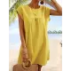 Pleated Solid Color Cap Sleeve Loose Round-neck Mini Dresses Pleated Solid Color Cap Sleeve Loose Round-neck Mini Dresses
