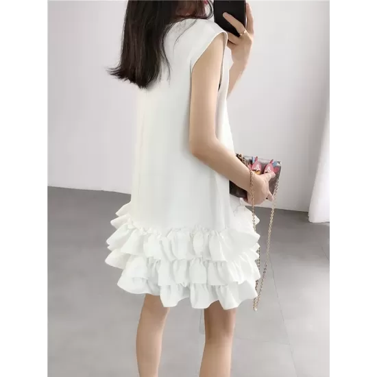 Falbala Solid Color Split-Joint Zipper Loose Sleeveless Round-Neck Mini Dresses Falbala Solid Color Split-Joint Zipper Loose Sleeveless Round-Neck Mini Dresses