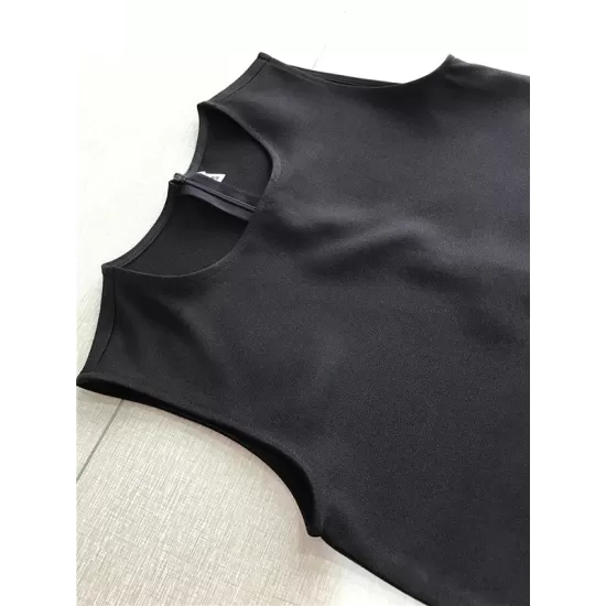Falbala Solid Color Split-Joint Zipper Loose Sleeveless Round-Neck Mini Dresses Falbala Solid Color Split-Joint Zipper Loose Sleeveless Round-Neck Mini Dresses