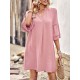 Falbala Solid Color Loose Short Sleeves V-Neck Mini Dresses Falbala Solid Color Loose Short Sleeves V-Neck Mini Dresses