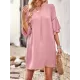 Falbala Solid Color Loose Short Sleeves V-Neck Mini Dresses Falbala Solid Color Loose Short Sleeves V-Neck Mini Dresses