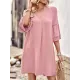 Falbala Solid Color Loose Short Sleeves V-Neck Mini Dresses Falbala Solid Color Loose Short Sleeves V-Neck Mini Dresses