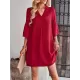 Falbala Solid Color Loose Short Sleeves V-Neck Mini Dresses Falbala Solid Color Loose Short Sleeves V-Neck Mini Dresses