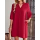 Falbala Solid Color Loose Short Sleeves V-Neck Mini Dresses Falbala Solid Color Loose Short Sleeves V-Neck Mini Dresses