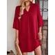 Falbala Solid Color Loose Short Sleeves V-Neck Mini Dresses Falbala Solid Color Loose Short Sleeves V-Neck Mini Dresses