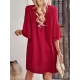 Falbala Solid Color Loose Short Sleeves V-Neck Mini Dresses Falbala Solid Color Loose Short Sleeves V-Neck Mini Dresses