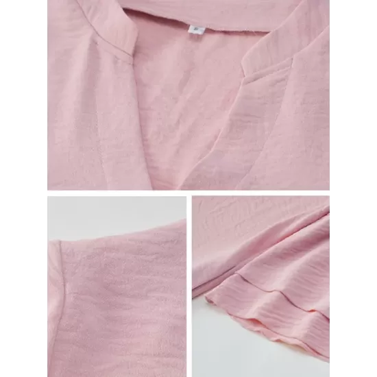 Falbala Solid Color Loose Short Sleeves V-Neck Mini Dresses Falbala Solid Color Loose Short Sleeves V-Neck Mini Dresses