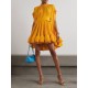 Floral Pleated Split-Joint High-Low Loose Stand Collar Mini Dresses Floral Pleated Split-Joint High-Low Loose Stand Collar Mini Dresses