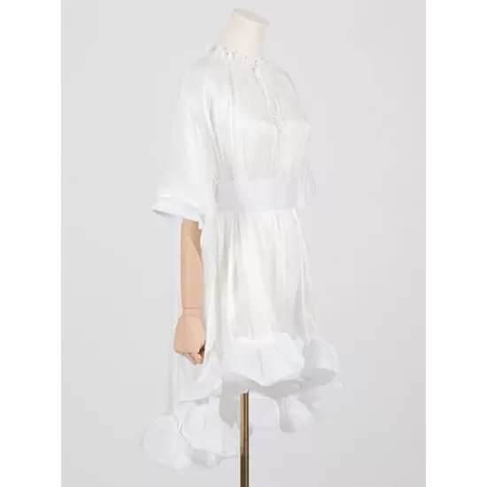Floral Pleated Split-Joint High-Low Loose Stand Collar Mini Dresses Floral Pleated Split-Joint High-Low Loose Stand Collar Mini Dresses