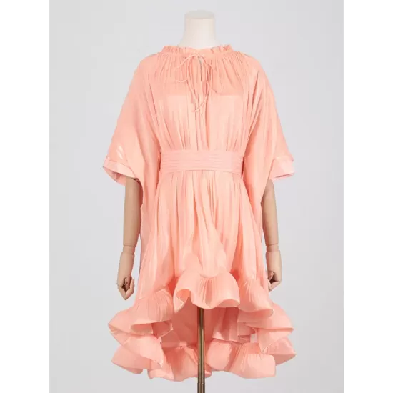 Floral Pleated Split-Joint High-Low Loose Stand Collar Mini Dresses Floral Pleated Split-Joint High-Low Loose Stand Collar Mini Dresses