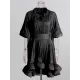 Floral Pleated Split-Joint High-Low Loose Stand Collar Mini Dresses Floral Pleated Split-Joint High-Low Loose Stand Collar Mini Dresses