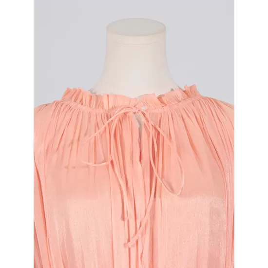 Floral Pleated Split-Joint High-Low Loose Stand Collar Mini Dresses Floral Pleated Split-Joint High-Low Loose Stand Collar Mini Dresses