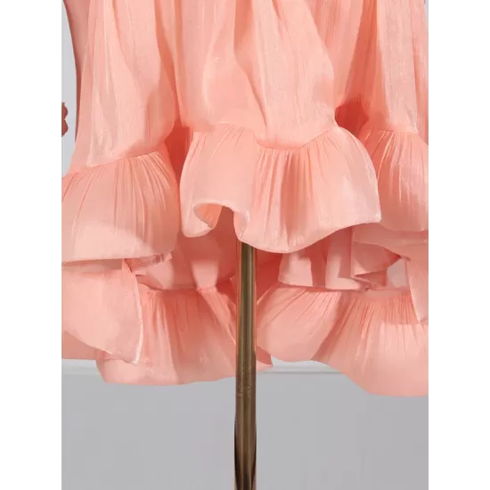 Floral Pleated Split-Joint High-Low Loose Stand Collar Mini Dresses Floral Pleated Split-Joint High-Low Loose Stand Collar Mini Dresses