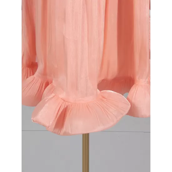 Floral Pleated Split-Joint High-Low Loose Stand Collar Mini Dresses Floral Pleated Split-Joint High-Low Loose Stand Collar Mini Dresses
