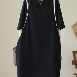 Split-Joint Loose Short Sleeves Round-Neck Mini Dresses