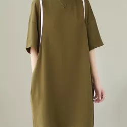 Split-Joint Loose Short Sleeves Round-Neck Mini Dresses