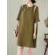 Split-Joint Loose Short Sleeves Round-Neck Mini Dresses Split-Joint Loose Short Sleeves Round-Neck Mini Dresses