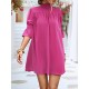 Solid Color Half Sleeves Loose High-Neck Mini Dresses Solid Color Half Sleeves Loose High-Neck Mini Dresses