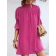 Solid Color Half Sleeves Loose High-Neck Mini Dresses Solid Color Half Sleeves Loose High-Neck Mini Dresses